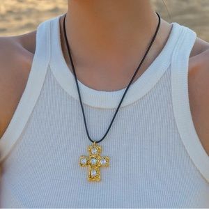 Stainless Steel 18K Gold Plated Cross Twist Charm Pendant